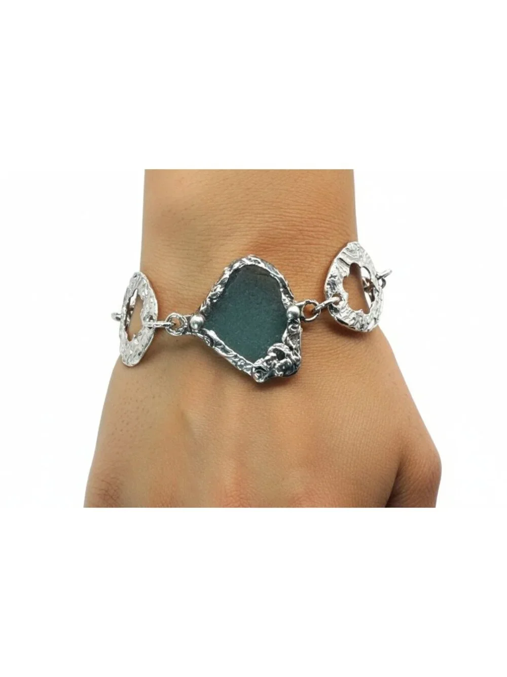 West Coast Sea Glass & Silver-Blend Boho Metalwork Bracelet | Hand Soldered